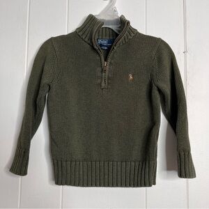Polo by Ralph Lauren Quarter Zip Knit Sweater Dark Green 100% Cotton Boys 3/3T